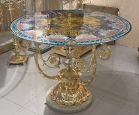 Table familiale moderne, Table ronde et chaise en cuivre doré, 6 pièces