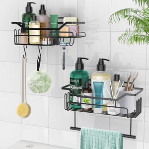Moderno Organizador de Pared para Baño y Cocina, Adhesivo Sin Taladro, con Toallero y Ganchos, Doble Nivel, Metálico, Resistente al Óxido, para Artículos de Aseo - Product Image 1