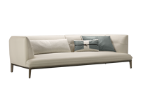 Canapé moderne en cuir microfibre, structure intérieure en contreplaqué de pin massif importé, base en bois d'acacia massif avec garnissage en plumes naturelles pour salon.
