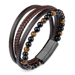 Bracciale in Pelle con Chiusura in <span class=keywords><strong>Acciaio</strong></span> Inossidabile Personalizzato per <span class=keywords><strong>Uomo</strong></span> - Product Image 3