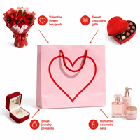 Sacs cadeaux VT29 Valentine, sacs cadeaux en papier rose avec cœur rouge et poignée en corde pour cadeaux d'amour