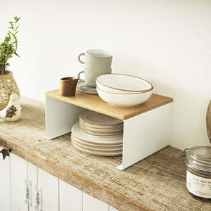 رف تخزين توابل خشبي معدني منزلي ، حامل خزانة قابل للتكديس ، رف لطبق فنجان القهوة - Product Image 5