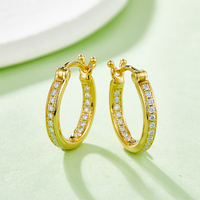 Boucles d'oreilles créoles en argent sterling 925 avec moissanite taille ronde pour femme, style Huggie éternité, couleur D, moissanite VVS1, boucles d'oreilles diamant