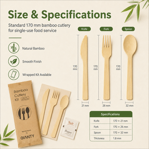Fabricante de Cubiertos de Bambú con Certificación FSC, Juego de Tenedores, Cucharas y <span class=keywords><strong>Cuchillos</strong></span> Desechables con Logotipo Personalizado para Compradores Globales de Servicios de Alimentación - Product Image 2