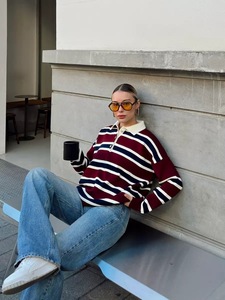 T-shirt <span class=keywords><strong>Polo</strong></span> da <span class=keywords><strong>donna</strong></span> con Logo personalizzato in cotone poliestere misto a righe tre toni camicie con colletto a maniche lunghe retrò - Product Image 5