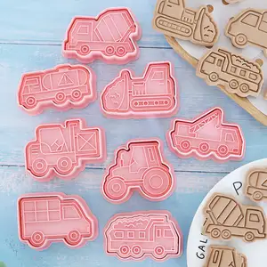 Cortador de biscoitos em forma de carro, guindaste de plástico com açafrão, carros para meninos, conjunto de fondant, molde para assar biscoitos, carros