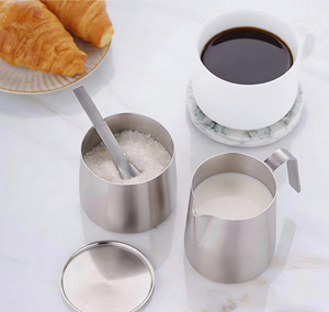 Ensemble <span class=keywords><strong>sucrier</strong></span> et crémier en acier inoxydable 304 avec bec anti-goutte et cuillère, personnalisable avec logo, vente en gros usine - Product Image 5