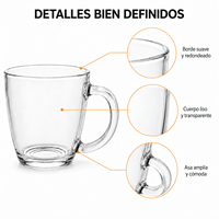 Ensemble de tasses en verre transparent de 360 ml avec grande poignée, idéal pour le café glacé, le lait et les jus, pour hôtels, restaurants et cafés – Vente directe usine