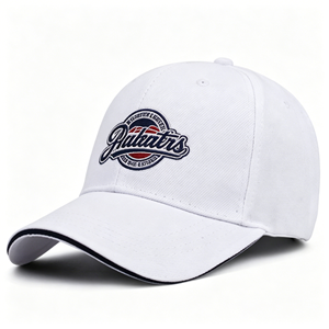 Premium White Baseball Cap with <b>Navy</b> Trim Unisex Custom Sport/Retro Embroidery Logo - Product Image 1