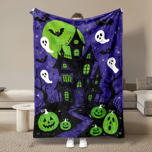 Halloween <b>Pumpkin</b> Skull <b>Skeleton</b> Flannel Blanket Throw Blanket Nap Blanket Fall Decor Trick or Treat Skin Friendly Reversible - Product Image 4