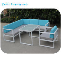 Ensemble de meubles de jardin d'extérieur confortables et durables, canapé d'angle en aluminium imperméable en forme de L pour hôtel et restaurant