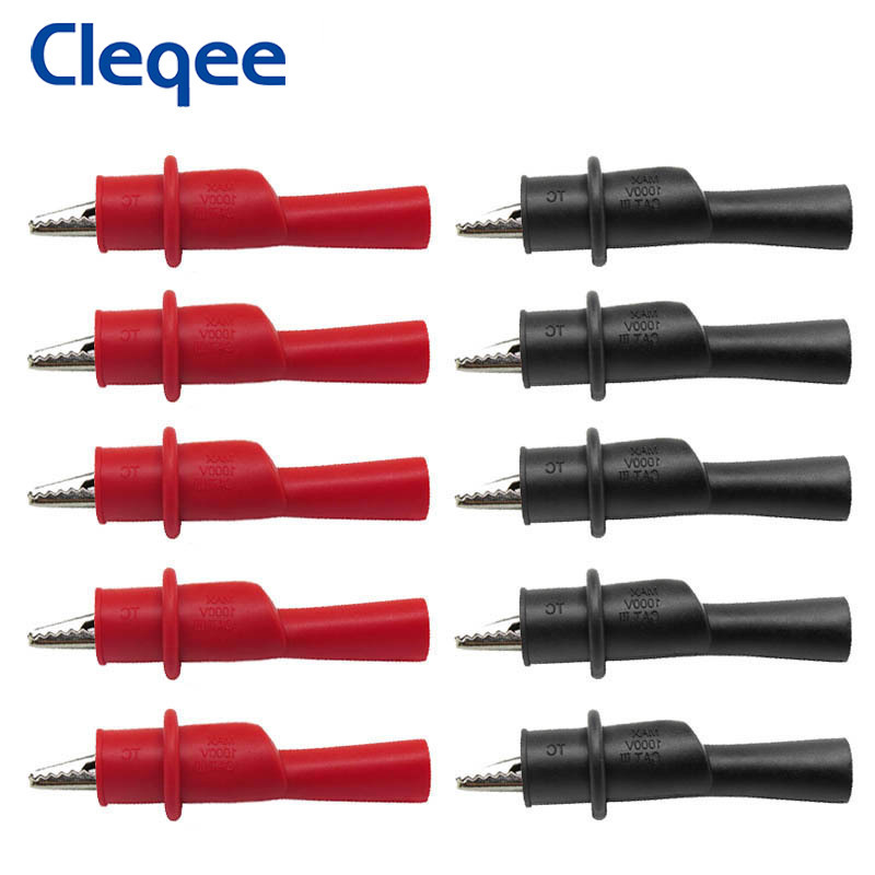 Cleqee P2008 10PCS Insulation Alligator Clip with 2mm Socket Metal Crocodile Clamp Test Accessories for Multimeter 1000V/10A
