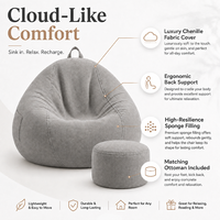 Ensemble fauteuil et ottoman Bean Bag, sièges de salon en tissu doux pour adultes, chaise de relaxation confortable pour salon et chambre à coucher