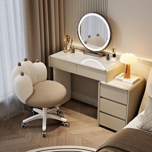 Modern European Luxury <strong>Solid</strong> <strong>Wood</strong> <strong>Dressing</strong> <strong>Table</strong> with LED Touch Illuminate Mirror and Smart Stool for Bedrooms and Apartments - Product Image 1