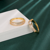 Ensemble de bagues élégantes pour femmes, bijoux de haute qualité, zircon, deux pièces, bagues tendance en pierres précieuses, plaqué or, laiton, bague de mariage
