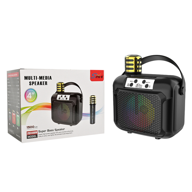 SING-E ZQS1490W Speaker Mini Portable Speaker Wireless Microphone and Colorful Lights for Kids Adults Active RGB