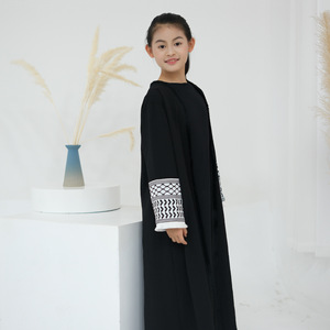 2024 alta calidad Abaya negro blanco Keffiyeh ropa musulmana niños <span class=keywords><strong>Abya</strong></span> vestido para niña - Product Image 5