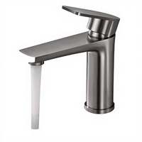 Robinet de lavabo moderne à monter sur comptoir, monotrou, en acier inoxydable, avec poignée unique, cartouche céramique, eau chaude/froide
