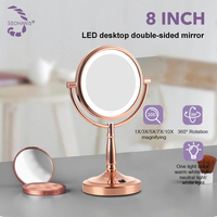 Miroir de table grossissant personnalisé pour décoration intérieure, lumière blanc chaud, AC 85-265V, en acier au carbone, miroir de bureau LED double face