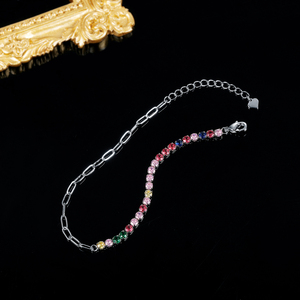 Bracelet Tennis en Chaîne Trombone en Laiton pour Femme, Zircon Cubique Coloré, <span class=keywords><strong>Accessoires</strong></span> Y2K, Cadeau de Luxe de Créateur, Plaqué Platine/Or - Product Image 4