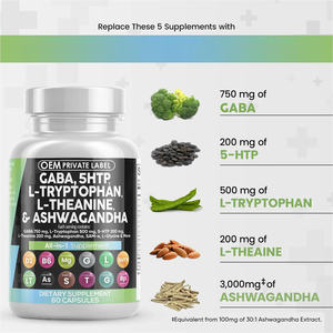 Capsules Tout-en-un 750mg GABA 200mg 5-HTP 500mg L-Tryptophane 500mg L-Théanine pour le Sommeil et le Soutien Émotionnel Adulte - Product Image 2