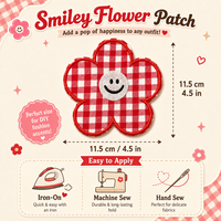 Patch floral en vichy rouge de 11,5 cm, applique brodée thermocollante pour vestes, sacs, chapeaux, vêtements pour enfants, artisanat et ensemble de décoration DIY