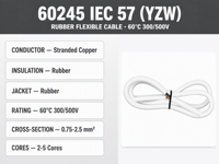 Câble flexible en caoutchouc 60245 IEC 57 (YZW) 3 conducteurs en cuivre toronné 0,75-2,5 mm² 300/500V