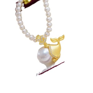 จี้สร้อยคอรูปปลาวาฬเปล่าสำหรับทำเครื่องประดับมุก DIY เงินแท้ S925 พร้อมลูกปัดทรงกลมขนาด 9-12 มม. รุ่น 31093 - Product Image 5