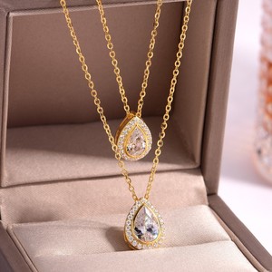 Gouden Volledige Set <span class=keywords><strong>Moissanite</strong></span> Waterdruppel Hanger Dubbele Laag Ketting Gelegenheidsgebruik Stapelbaar Draagbaar Ebay Hot Selling Explosies - Product Image 5
