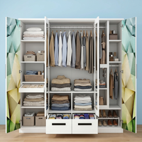 Armoire en acier grande capacité avec miroir, armoire de chambre à coucher en métal blanc imprimé, 4 portes, Almirah