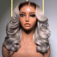 Perruque de Cheveux Humains Ondulés Gris Vierge Vietnamienne Sans Colle, Perruque Frontale en Dentelle HD 13x4 Os Droit, Prête à Porter
