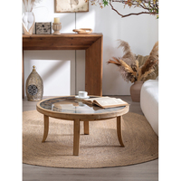 Table basse japonaise pour salon Table basse ronde en bois massif Table d'angle avec horloge