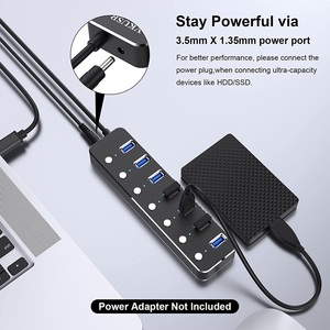 Hub USB 3.0 alimenté en aluminium Hub répartiteur USB à 7 ports avec interrupteurs marche/arrêt individuels et adaptateur secteur 5V3A <span class=keywords><strong>Extension</strong></span> USB - Product Image 5