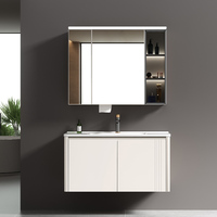 Ensemble de meubles de salle de bain avec vasque en céramique, rangement zoné pour maquillage, miroir intelligent, corps en aluminium minimaliste et étanche pour usage hôtelier