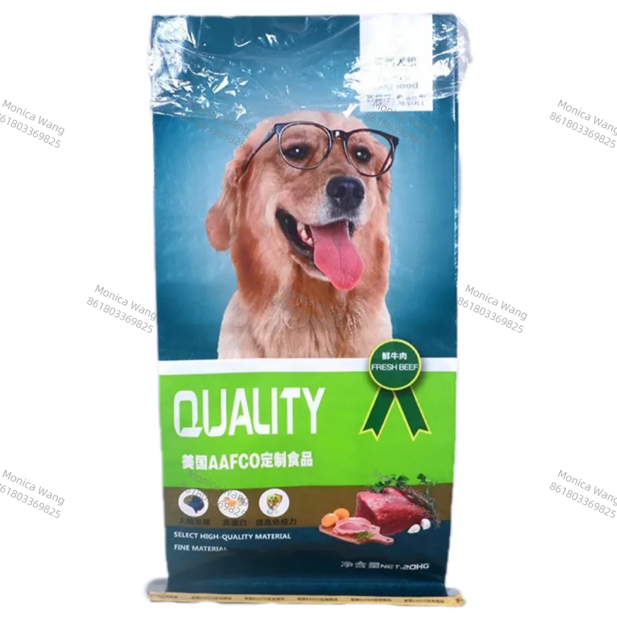 großhandel 20 kg 25 kg wasserdichter polypropylen-hundefutterverpackungsbeutel für hundel für erwachsene hunde und haustiere futtermittel BOPP laminierte pp-gewebte säcke