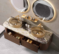 Armoire de toilette de 72 /60 pouces avec dessus en marbre flottant et contreplaqué, meuble pour salle de bain avec double vasque et miroirs LED