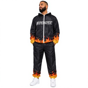 Conjunto de Chaqueta y Pantalones Cortavientos Impermeables con Capucha, Ligero, Unisex, para Correr, Gimnasio, Estilo Urbano, 100% Nailon - Product Image 1
