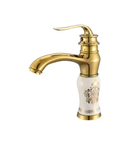 Artistic Sanitary Ware Deck Mounted Wash Hand Mixer Tap Black Stone And Gold Color Jade Basin Faucet