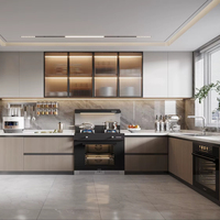 Meubles de cuisine modulaires de luxe Lesso Home en laque, verre et MDF avec évier, robinet, charnières, glissières de tiroir, crédence et panier de tiroir