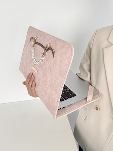 Borsa per Laptop alla Moda per Donne, Sottile in Vera Pelle con Manico a Perline, Grande Capacità, Impermeabile, per MacBook Air Pro 15 OEM - Product Image 2