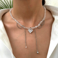Nouveau Design Coeur Glands Cristal Lumière Extravagant Collier Double Couche Chaîne Collier Ras Du Cou Haute Qualité Bijoux Pour Femmes
