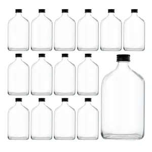 Glass Flask Liquor Bottle with Black Caps 350ml 12OZ Drink Bottles for Beer Milk Beverage Perfume Oil Sauce Whiskey Soda Liquid