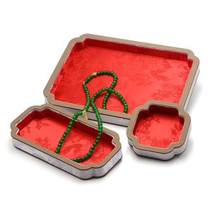 Plateau à bijoux en soie florale vintage chinois - Plateaux décoratifs à bord festonné pour colliers et bracelets - Product Image 3