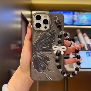 Cover per Cellulare Honor X5D/X6D Play 10/<span class=keywords><strong>Y6</strong></span> in Silicone Gel con Texture Gommata, Custodia con Motivo a Farfalla Diamantato e Cinturino da Polso con Perline - Product Image 6