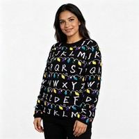 Pull personnalisé avec l'alphabet de Noël, col rond, manches longues, tricot d'hiver