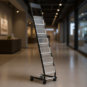 Présentoir à brochures en métal à 6 niveaux, sur pied avec roulettes, pour expositions en magasin, bureau, étagère mobile en forme d'échelle D0100X38EAP - Product Image 2