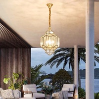 Lustre extérieur à LED tout cuivre Escalier de villa style américain, balcon de jardin, couloir long lustre plafonnier led