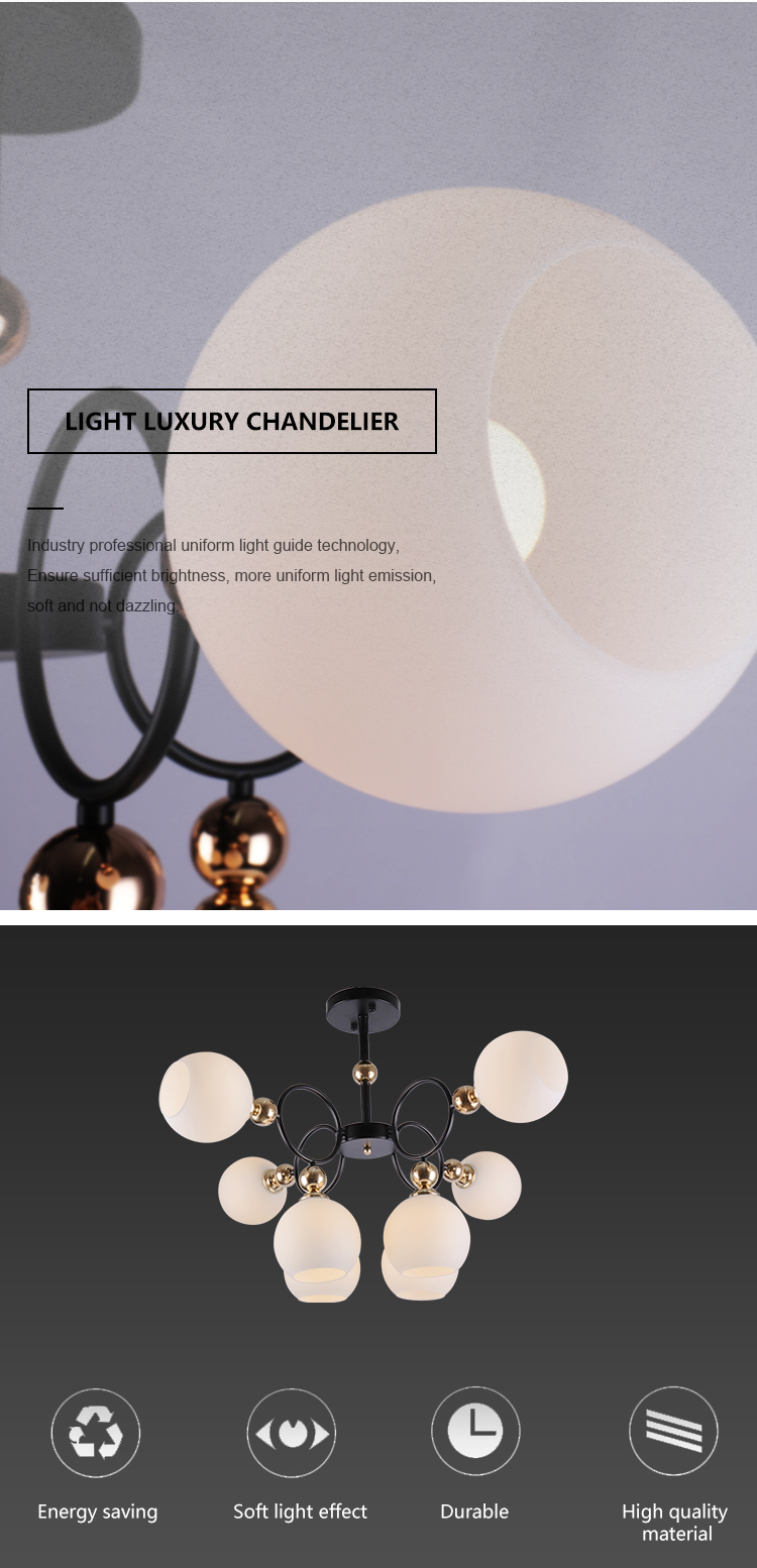 Good Quality Residential Villa Livingroom Decoration Iron Glass Ball Chandelier Pendant Lamp