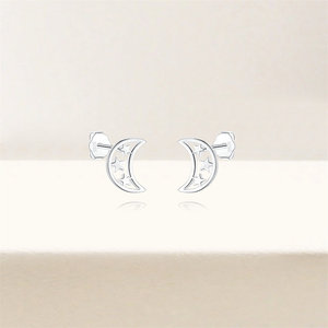CANNER Boucles d'oreilles clous en argent sterling 925, motif étoile et lune, style simple, pour femme, vente en gros - Product Image 3