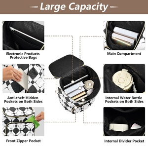 High-quality Customs Black White Check Women's <b>Backpack</b> Fashion Travel <b>Backpack</b> <b>Large</b> Gold Zipper Bag - Product Image 5